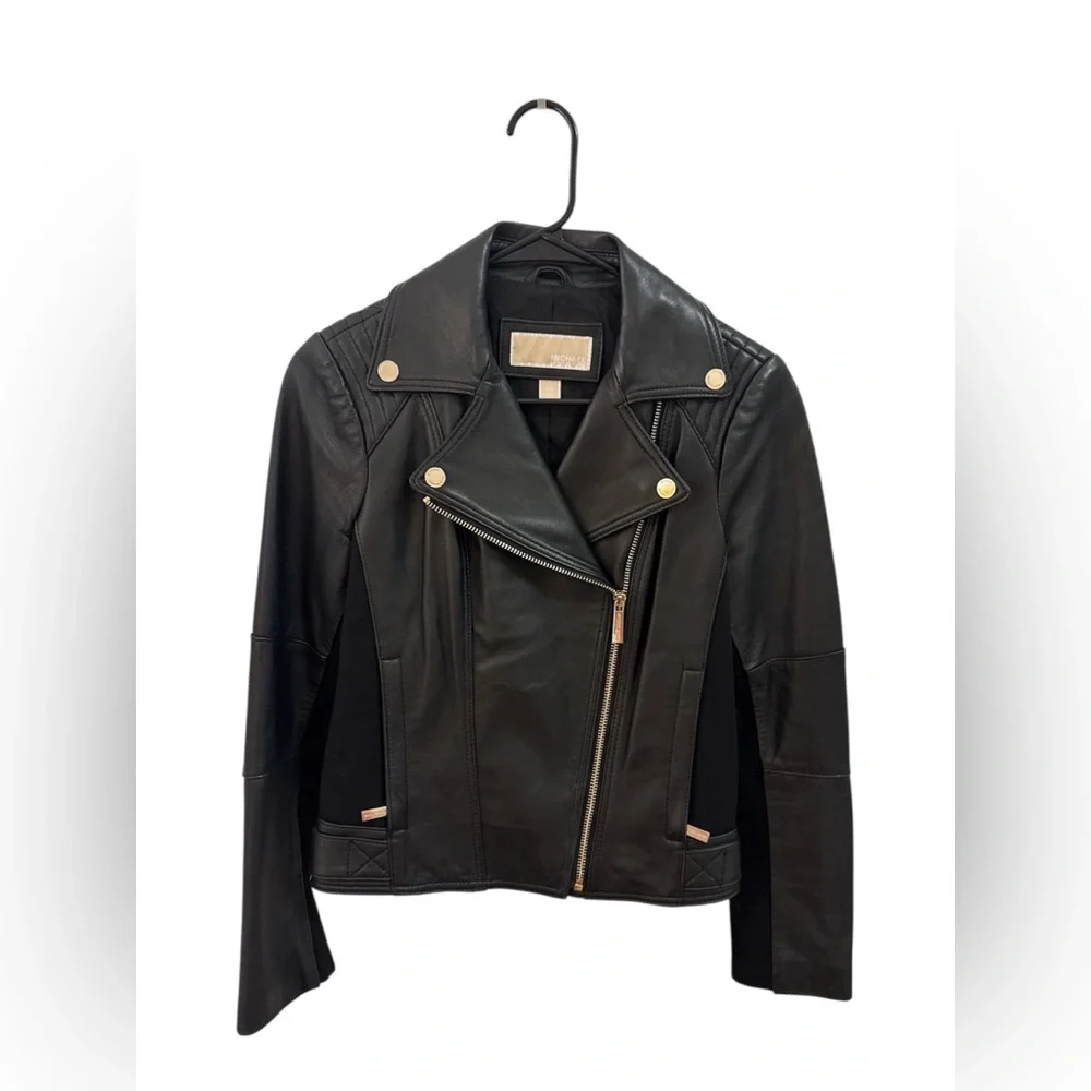 Michael Michael Kors Black Leather Moto Jacket - Picture 2 of 4